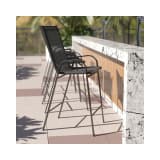 4 Pack Brazos Series Black Outdoor Barstool with Flex Comfort Material and Metal Frame