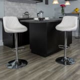 2 Pack Contemporary White Vinyl Bucket Seat Adjustable Height Barstool with Diamond Pattern Back and Chrome Base