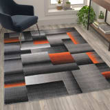 Elio Collection 5' x 7' Orange Color Blocked Area Rug - Olefin Rug with Jute Backing - Entryway, Living Room, or Bedroom