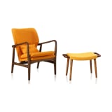 Bradley Accent Chair and Ottoman in Yellow and Walnut