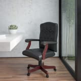 Martha Washington Black LeatherSoft Executive Swivel Office Chair with Arms - 801LLF0005BKLEAGG