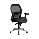 Mid-Back Black Super Mesh Executive Swivel Office Chair with LeatherSoft Seat, Knee Tilt Control and Adjustable Lumbar & Arms