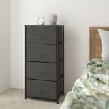 4 Drawer Wood Top Black Cast Iron Frame Vertical Storage Dresser with Dark Gray Easy Pull Fabric Drawers