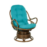 Kauai Rattan Swivel Rocker Chair in Blue Fabric and Brown Frame