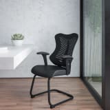 Designer Black Mesh Sled Base Side Reception Chair with Adjustable Arms - BLZP806CGG