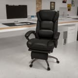 High Back Black LeatherSoft Executive Reclining Ergonomic Swivel Office Chair with Outer Lumbar Cushion and Arms