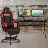 Gaming Desk with Cup Holder/Headphone Hook/Removable Mousepad Top & Red Reclining Back/Arms Gaming Chair with Footrest