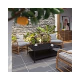 Outdoor 2 Tier Patio Coffee Table Commercial Grade Black Coffee Table for Deck Porch or Poolside Steel Square Leg Frame