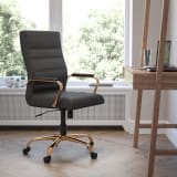 High Back Black LeatherSoft Executive Swivel Office Chair with Gold Frame and Arms