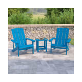 2 Pack Charlestown All Weather Poly Resin Wood Adirondack Chairs with Side Table in Blue