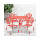 Commercial Grade 35.25" Round Coral Indoor Outdoor Steel Patio Table Set with 4 Round Back Chairs