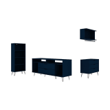 Rockefeller 4-Piece TV Stand Living Room Set in Tatiana Midnight Blue