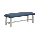 Callen Bench with White Wash Frame and Antique Bronze Nailhead Trim in Navy Fabric