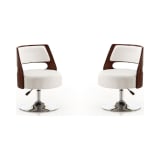 Salon Adjustable Height Swivel Accent Chair in White and Polished Chrome (Set of 2)