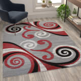Valli Collection 5' x 7' Red Abstract Area Rug - Olefin Rug with Jute Backing - Hallway, Entryway, Bedroom, Living Room