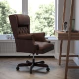 High Back Traditional Tufted Brown LeatherSoft Executive Ergonomic Office Chair with Oversized Headrest & Nail Trim Arms
