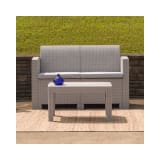 Light Gray Faux Rattan Loveseat with All Weather Light Gray Cushions