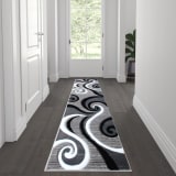 Athos Collection 2' x 7' Gray Abstract Area Rug - Olefin Rug with Jute Backing - Hallway, Entryway, or Bedroom