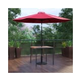 3 Piece Outdoor Patio Table Set 35" Square Synthetic Teak Patio Table with Red Umbrella and Base