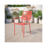 Commercial Grade Coral Indoor Outdoor Steel Patio Arm Chair with Square Back