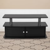 Evanston Black TV Stand with Shelves, Cabinet and Stainless Steel Tubing