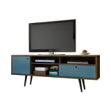 Liberty 70.86" Mid-Century Modern TV Stand in Rustic Brown and Aqua Blue