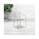 Commercial Grade Light Gray Indoor Outdoor Steel Patio Arm Chair with Round Back