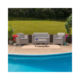 4 Piece Outdoor Faux Rattan Chair Loveseat and Table Set in Light Gray