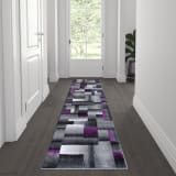 Elio Collection 2' x 7' Purple Color Blocked Area Rug - Olefin Rug with Jute Backing - Entryway, Living Room, or Bedroom