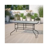 31.5" x 55" Rectangular Tempered Glass Metal Table with Umbrella Hole