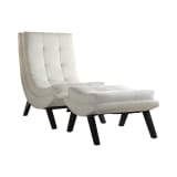 Tustin Lounge Chair and Ottoman Set With White Faux Leather Fabric and Black Legs