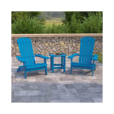 2 Pack Charlestown All Weather Poly Resin Folding Adirondack Chairs with Side Table in Blue