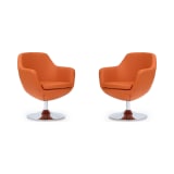 Caisson Faux Leather Swivel Accent Chair in Orange and Polished Chrome (Set of 2)