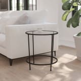Astoria Collection Round End Table - Modern Clear Glass Accent Table with Matte Black Frame