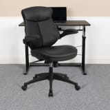 Mid-Back Black LeatherSoft Executive Swivel Ergonomic Office Chair with Back Angle Adjustment and Flip-Up Arms