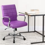 Mid-Back Purple Vinyl Executive Swivel Office Chair with Chrome Base and Arms