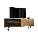 Liberty 62.99" Mid-Century Modern TV Stand in Rustic Brown and 3D Brown Prints