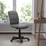 Mid-Back Gray Quilted Vinyl Swivel Task Office Chair