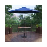 3 Piece Outdoor Patio Table Set 35" Square Synthetic Teak Patio Table with Navy Umbrella and Base
