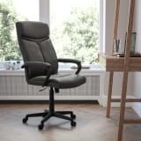 High Back Black LeatherSoft Executive Swivel Office Chair with Slight Mesh Accent and Arms