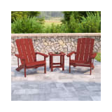 2 Pack Charlestown All Weather Poly Resin Wood Adirondack Chairs with Side Table in Red