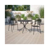 Commercial Grade 35.25" Round Black Indoor Outdoor Steel Patio Table with Umbrella Hole