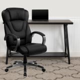 High Back Black LeatherSoft Executive Swivel Office Chair with Titanium Nylon Base and Loop Arms