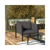 Indoor/Outdoor Patio Chair with Cushions Modern Steel Framed Chair with Storage Pockets Black with Charcoal Cushions