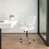 Mid-Back White LeatherSoft Executive Swivel Office Chair with Rose Gold Frame and Arms