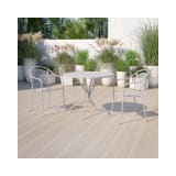 Commercial Grade 35.25" Round Light Gray Indoor Outdoor Steel Patio Table with Umbrella Hole