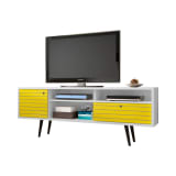 Liberty 70.86" Mid-Century Modern TV Stand in White and Yellow