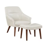 Waneta Chair and Ottoman in Cream Faux Leather with Medium Espresso Legs