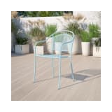 Commercial Grade Sky Blue Indoor Outdoor Steel Patio Arm Chair with Round Back
