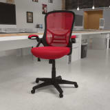 High Back Red Mesh Ergonomic Swivel Office Chair with Black Frame and Flip-up Arms - HL00161BKREDGG